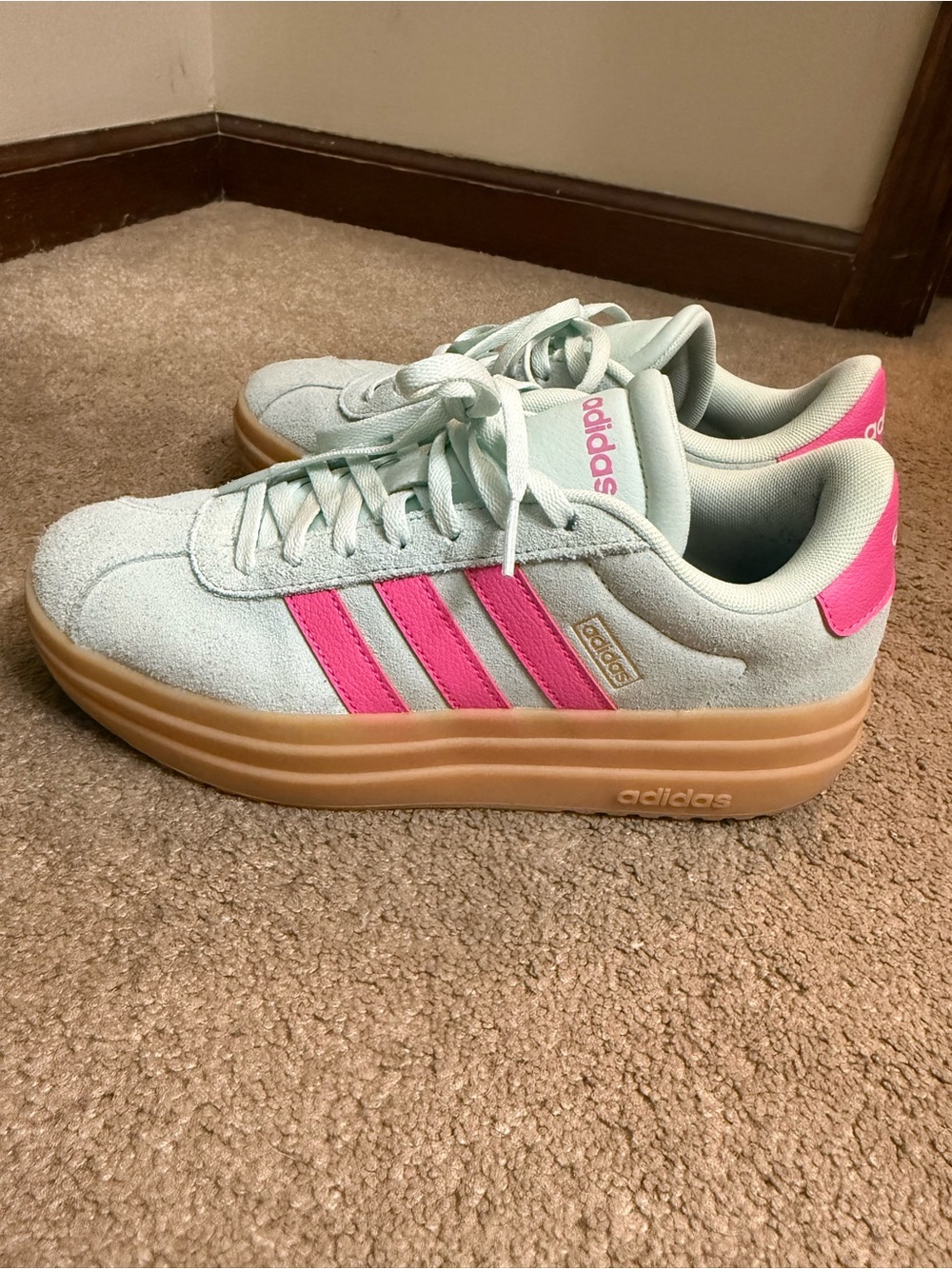 adidas Women's Mint Green and Pink Platform Sneakers